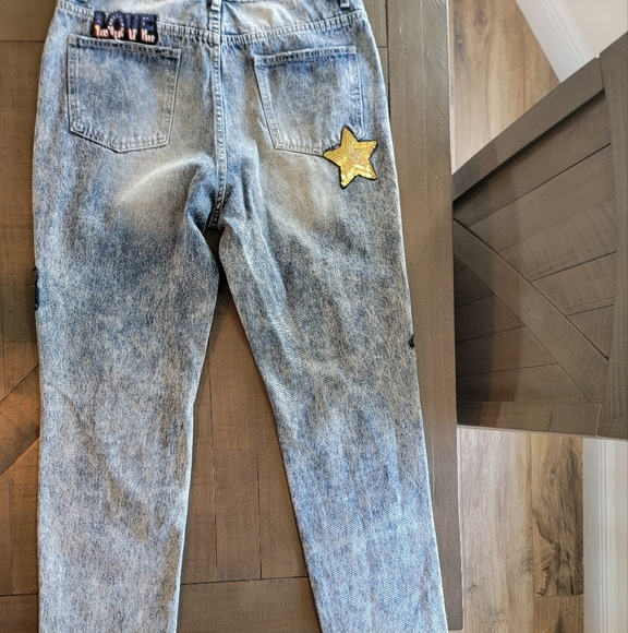 Pixie And Diamond Acid Wash Womens Jeans With Patchwork Sequined Details - Picture 11 of 12